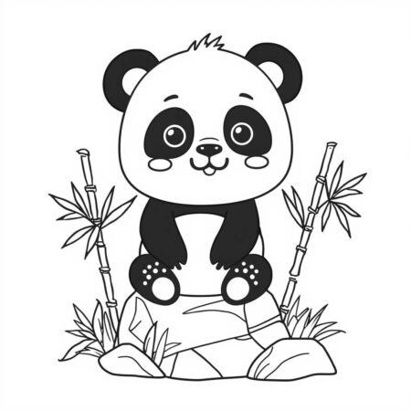 Panda Kawaii na Natureza (Desenho para Colorir)