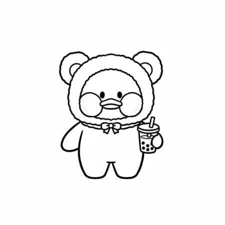 Paper Duck fofo com bebida para imprimir