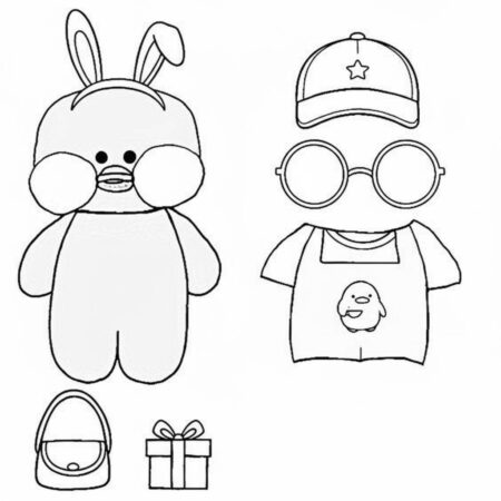 Paper Puck com coelho e acessórios (Desenho para Colorir)