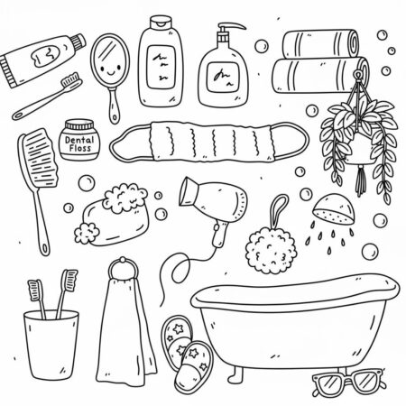 Paper Puck com itens de banheiro divertidos (Desenho para Colorir)