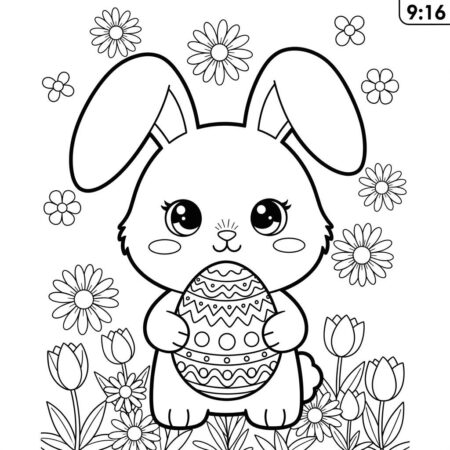Pascoa Coelho Kawaii (Desenho para Colorir)