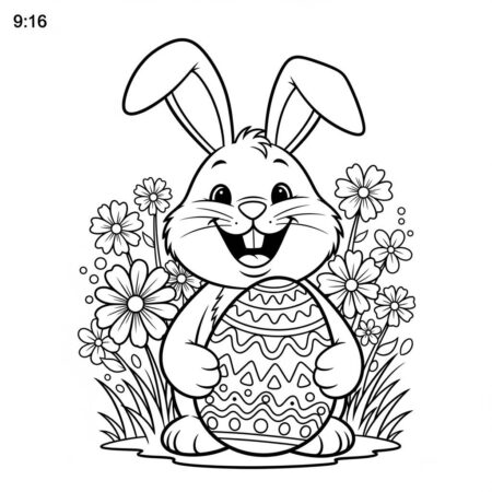 Pascoa Coelho Sorridente (Desenho para Colorir)