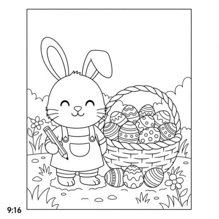 Pascoa Coelho e Cesta (Desenho para Colorir)