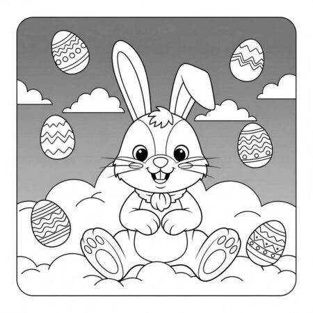 Pascoa Coelho e Nuvens (Desenho para Colorir)