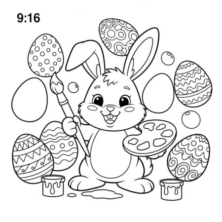 Pascoa Coelho e Ovos (Desenho para Colorir)