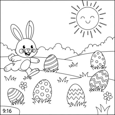 Pascoa Feliz Cenario (Desenho para Colorir)