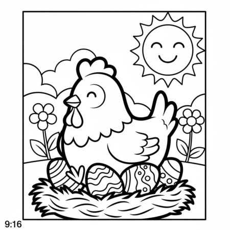 Pascoa Galinha e Ovos (Desenho para Colorir)