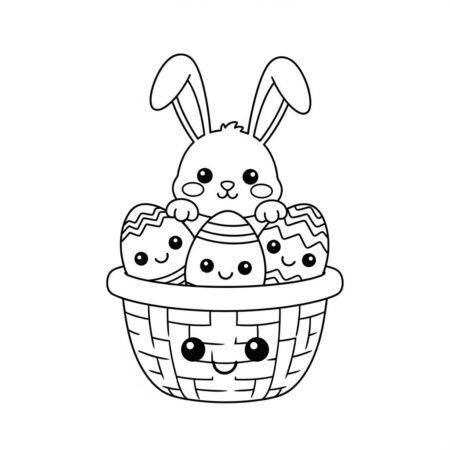 Pascoa Kawaii Cesta (Desenho para Colorir)