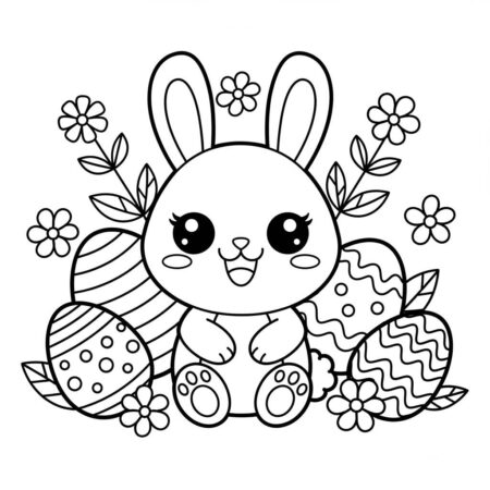Pascoa Kawaii Coelho (Desenho para Colorir)