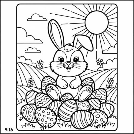 Pascoa Ovos e Coelho (Desenho para Colorir)