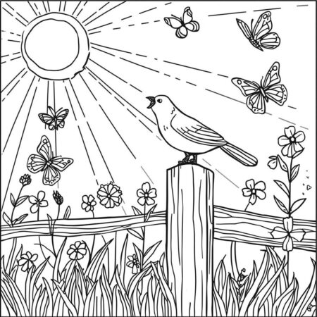 Passaro Cantando na Manha (Desenho para Colorir)