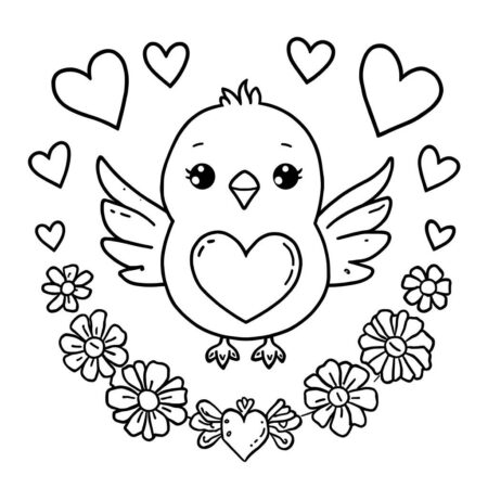 Passaro com Coracao (Desenho para Colorir)
