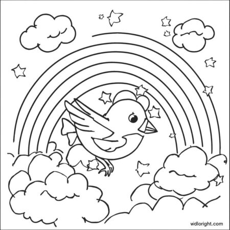 Passaro e Arco Iris (Desenho para Colorir)