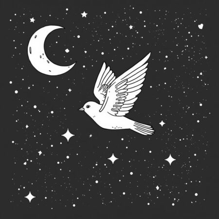 Passaro e Ceu Estrelado (Desenho para Colorir)