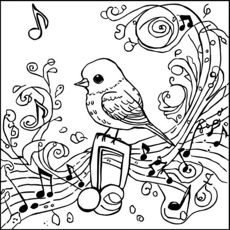 Passaro e Musica (Desenho para Colorir)