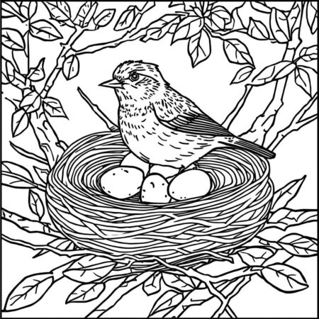 Passaro em um Ninho (Desenho para Colorir)