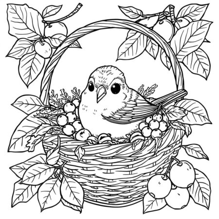 Passaro em uma Cesta (Desenho para Colorir)