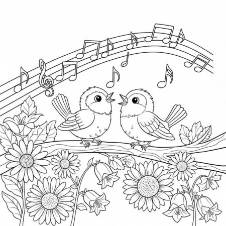 Passaros Cantores no Verao (Desenho para Colorir)