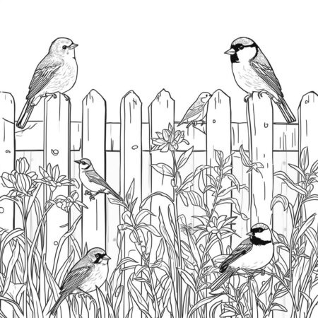 Passaros no Jardim (Desenho para Colorir)