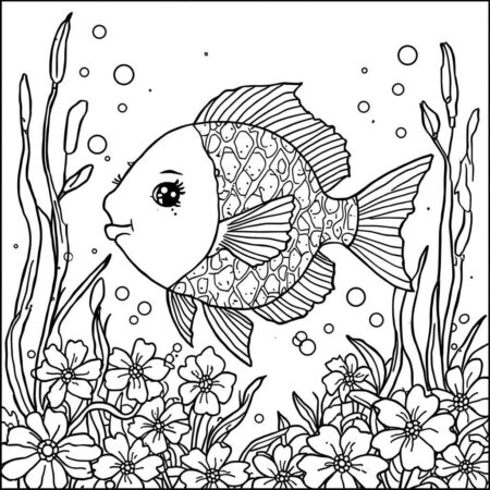 Peixe Bonito com Flores (Desenho para Colorir)
