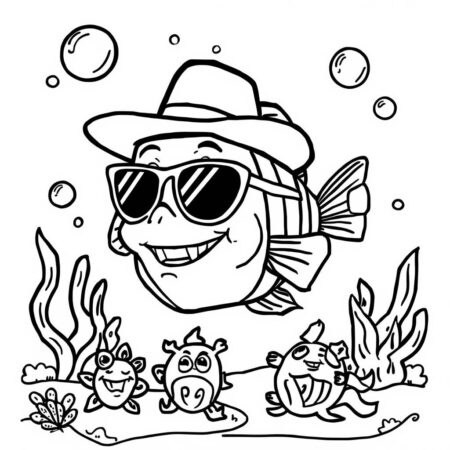 Peixe com Acessorios Divertidos (Desenho para Colorir)