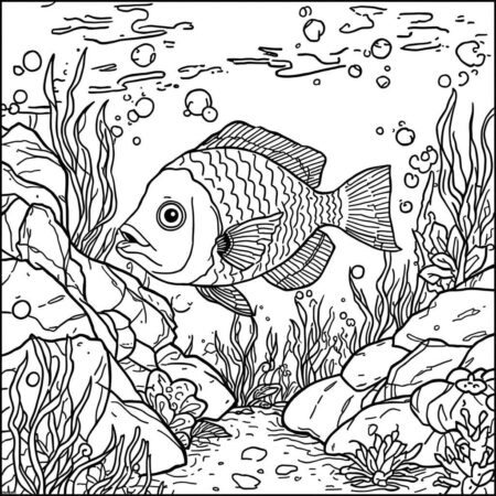 Peixe com Fundo Marinho (Desenho para Colorir)