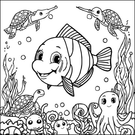 Peixe e Amigos Marinhos (Desenho para Colorir)