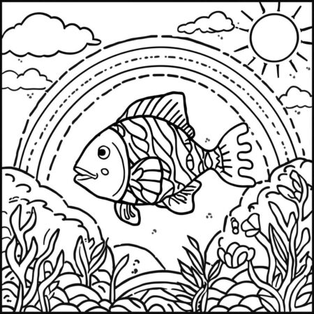 Peixe e Arco Iris (Desenho para Colorir)