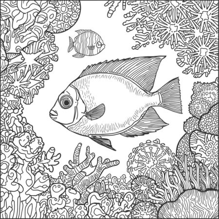 Peixe e Coral (Desenho para Colorir)