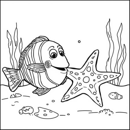 Peixe e Estrela do Mar (Desenho para Colorir)