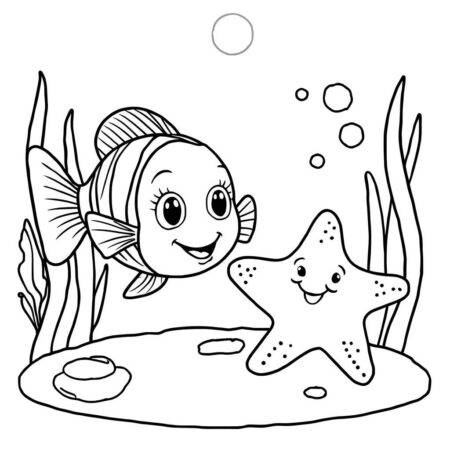 Peixe e Estrela do Mar (Desenho para Colorir)