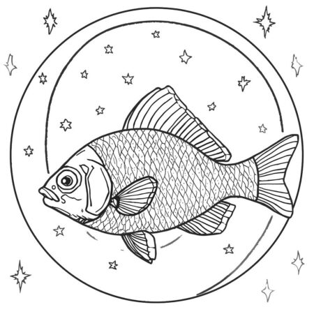 Peixe e Lua Cheia (Desenho para Colorir)