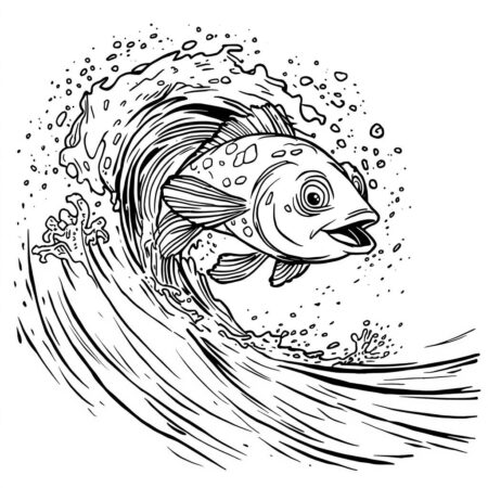 Peixe e Onda (Desenho para Colorir)