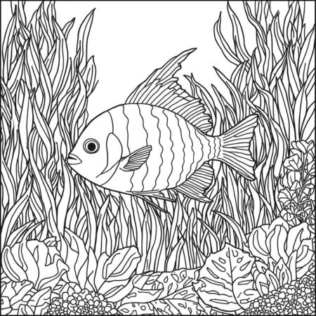 Peixe e Plantas Aquaticas (Desenho para Colorir)