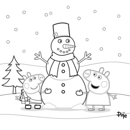 Peppa Pig Brincando na Neve (Desenho para Colorir)