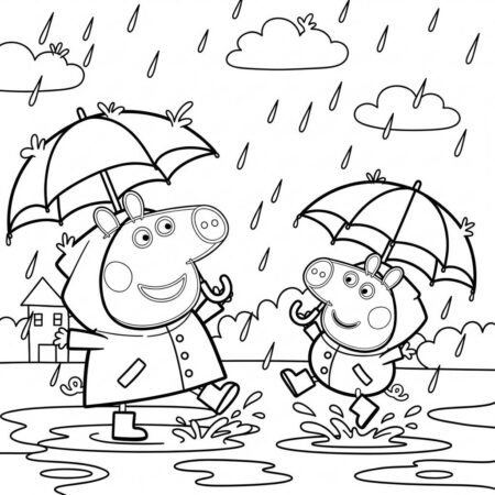 Peppa Pig Dia de Chuva (Desenho para Colorir)