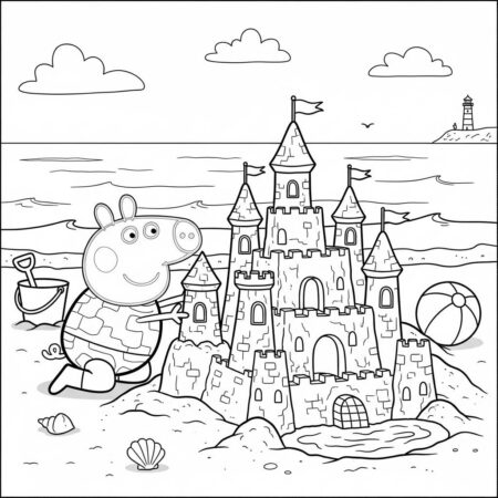 Peppa Pig e a Praia (Desenho para Colorir)