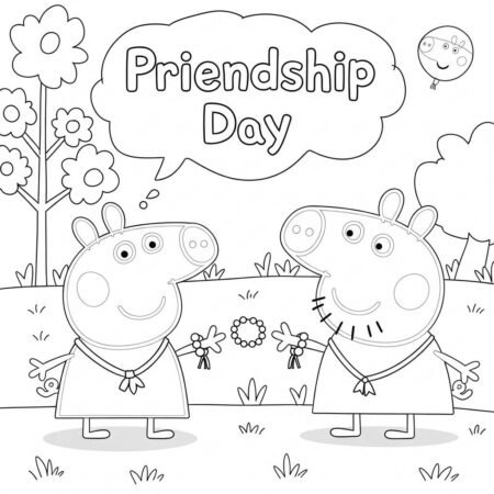 Peppa Pig e o Dia da Amizade (Desenho para Colorir)