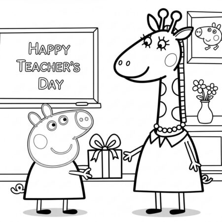 Peppa Pig e o Dia do Professor (Desenho para Colorir)
