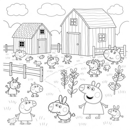Peppa Pig na Fazenda (Desenho para Colorir)