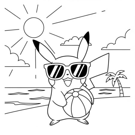 Pikachu Verao Divertido (Desenho para Colorir)