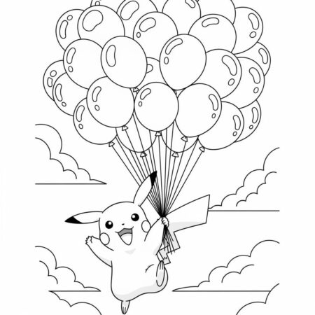 Pikachu com Baloes (Desenho para Colorir)