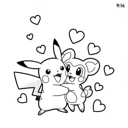 Pikachu e a Amizade (Desenho para Colorir)