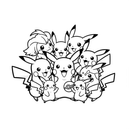 Pikachu e a Familia (Desenho para Colorir)
