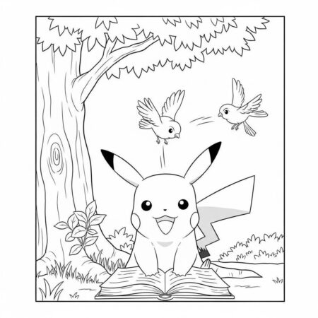 Pikachu e a Leitura (Desenho para Colorir)