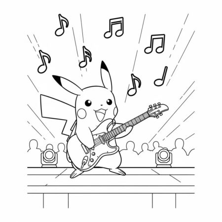 Pikachu e a Musica (Desenho para Colorir)