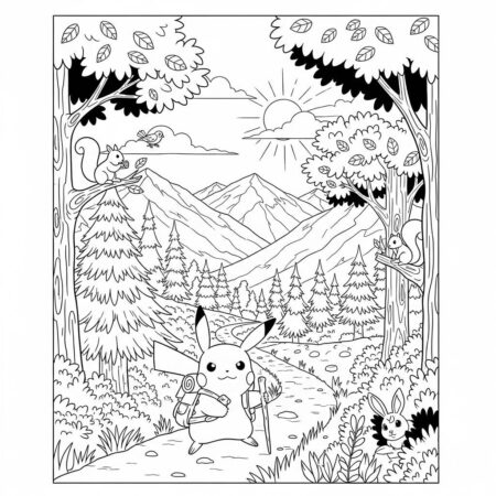 Pikachu e a Natureza (Desenho para Colorir)