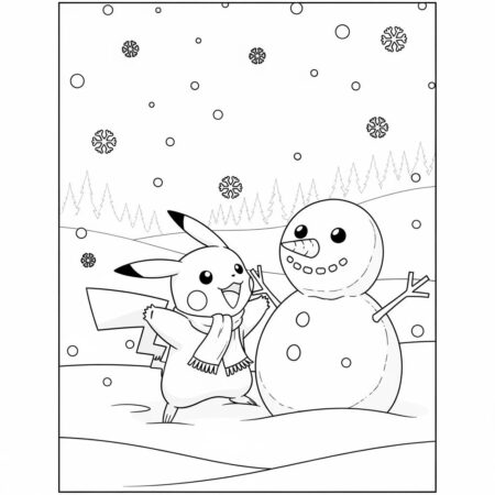 Pikachu e a Neve (Desenho para Colorir)