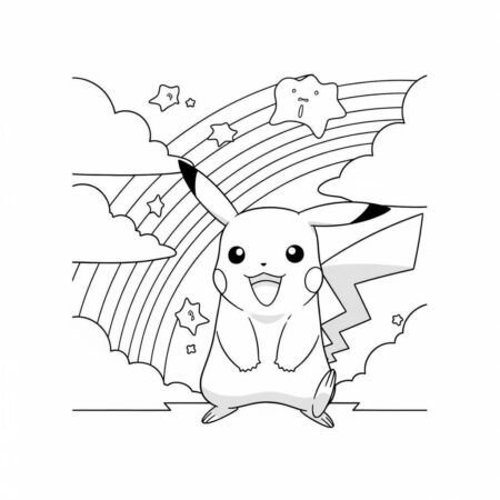 Pikachu e o Arco Iris (Desenho para Colorir)