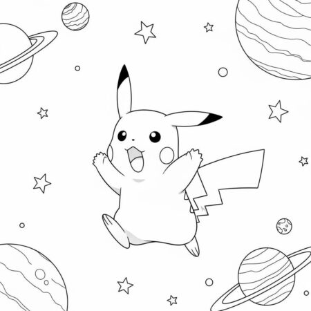 Pikachu e o Espaco (Desenho para Colorir)
